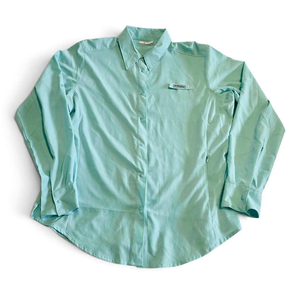 Columbia PFG Tamiami II Long Sleeve Rip Stop Fishing Shirt Women's  LG  Aqua